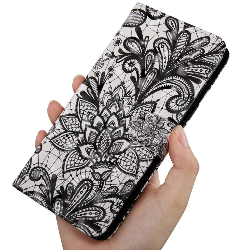 Light Spot Decor Patterned Leather Wallet Case for Samsung Galaxy A40 - Lace Flower - 6