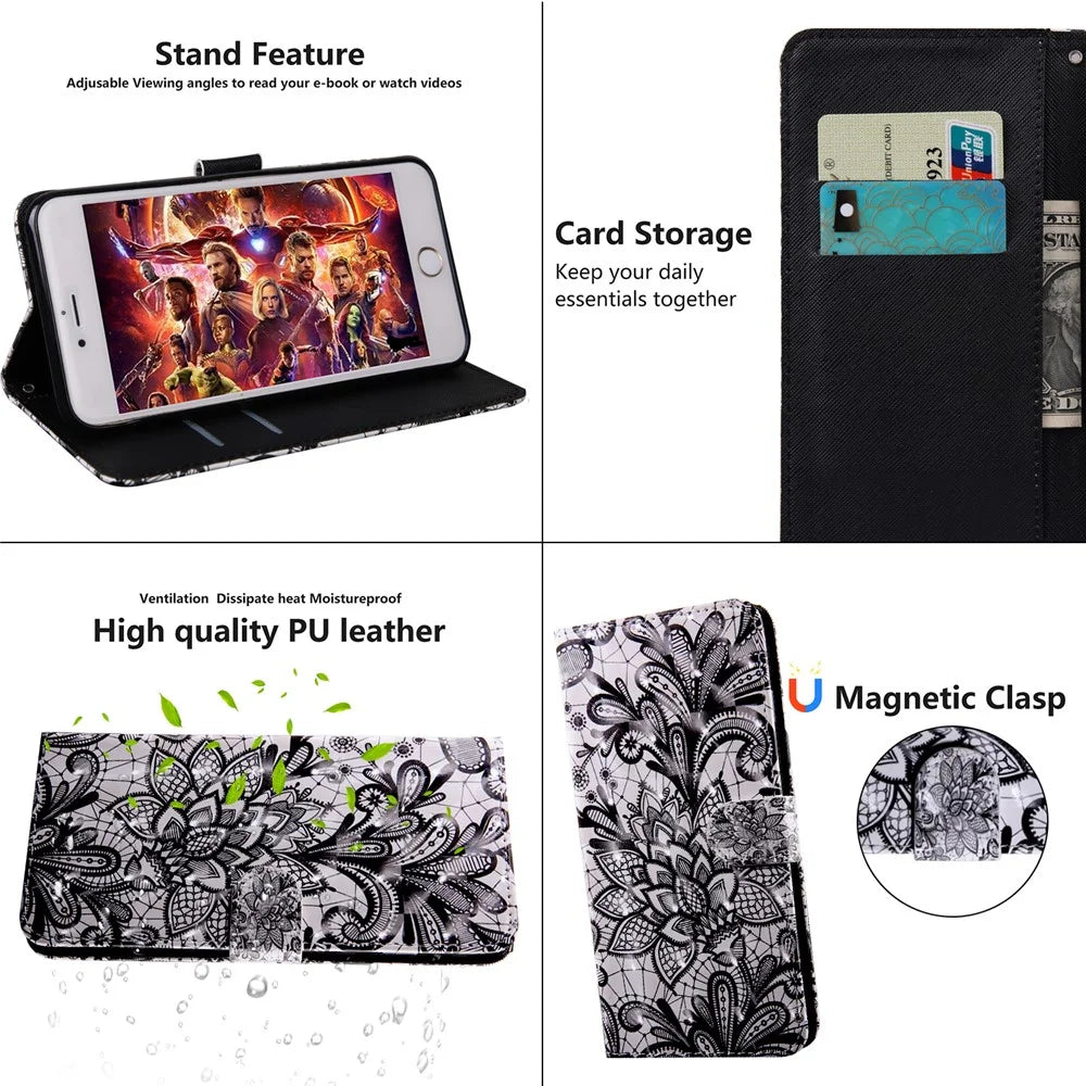 Light Spot Decor Patterned Leather Wallet Case for Samsung Galaxy A40 - Lace Flower - 7