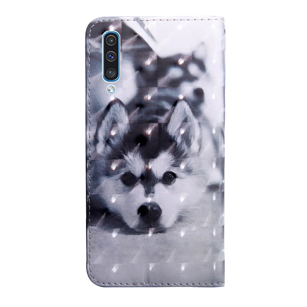 Pattern Printing Light Spot Decor Wallet Stand Leather Case for Samsung Galaxy A70 - Cute Dog - 3