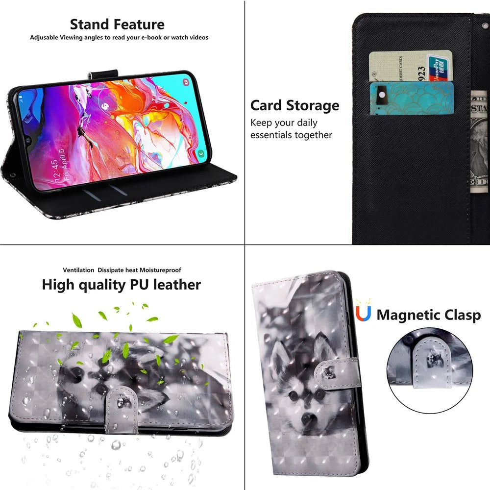 Pattern Printing Light Spot Decor Wallet Stand Leather Case for Samsung Galaxy A70 - Cute Dog - 7