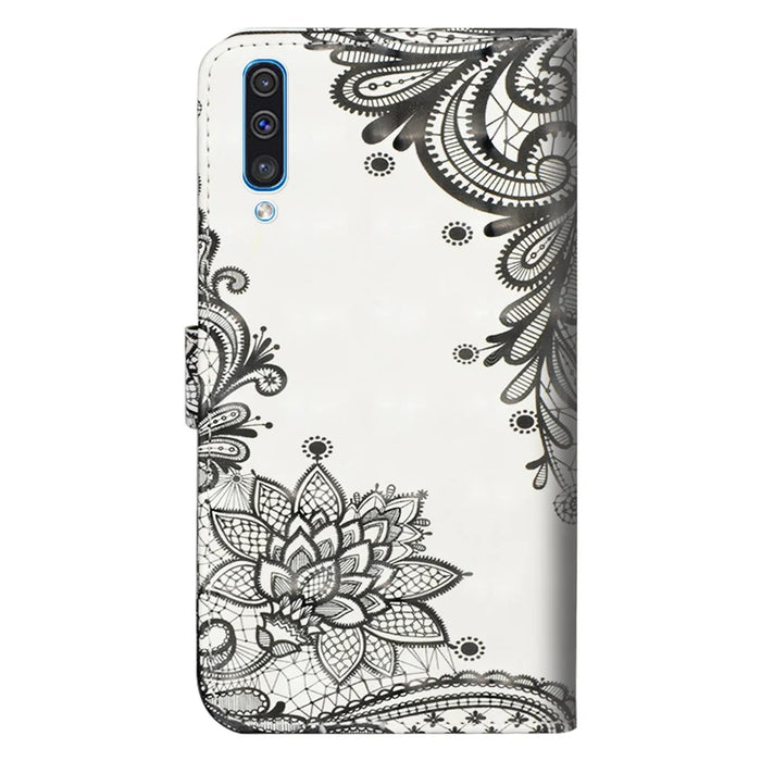 Light Spot Decor Patterned Leather Wallet Case for Samsung Galaxy A50 / A50s / A30s - Black Flower - 5