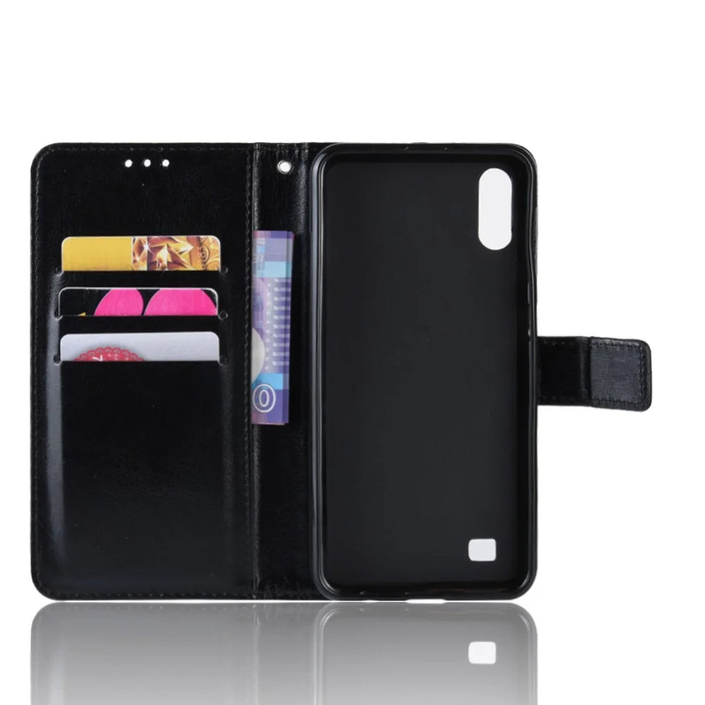 Crazy Horse Leather Wallet Cover with Strap for Samsung Galaxy A10 - Black - 4