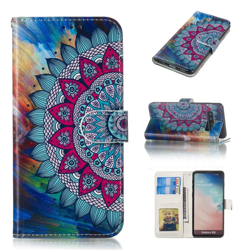 For Samsung Galaxy S10 Embossment Patterned Leather Wallet Phone Cover - Mandala Flower - 1