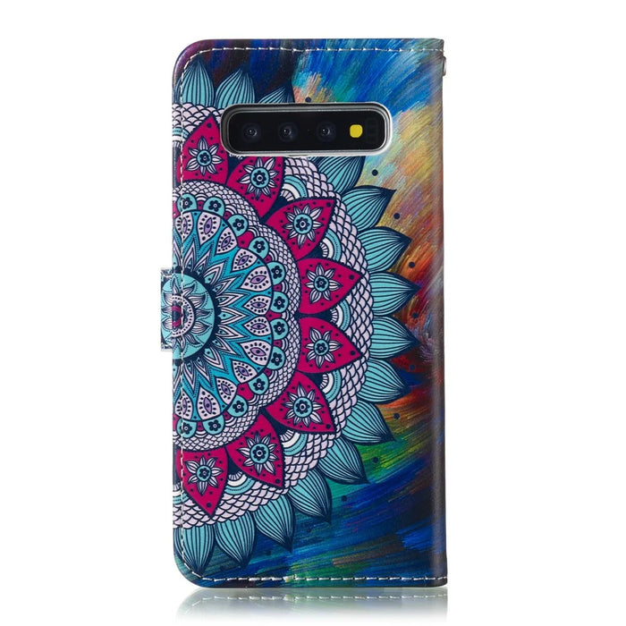 For Samsung Galaxy S10 Embossment Patterned Leather Wallet Phone Cover - Mandala Flower - 3