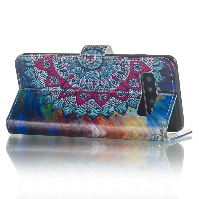For Samsung Galaxy S10 Embossment Patterned Leather Wallet Phone Cover - Mandala Flower - 6