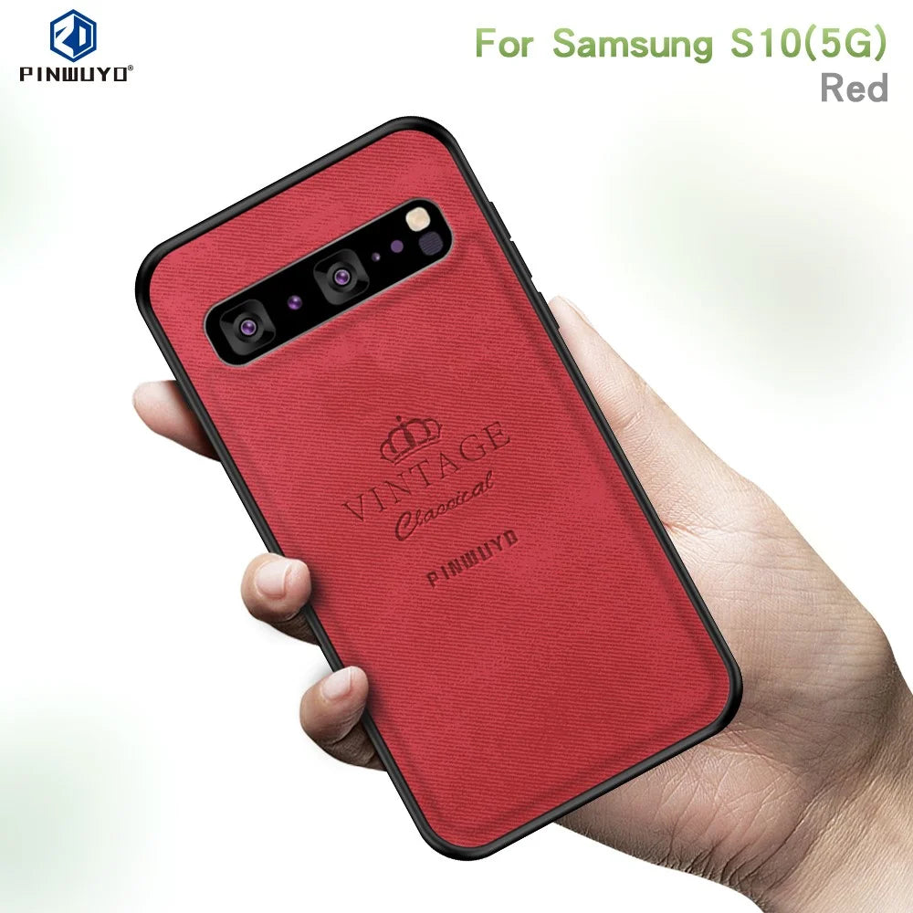 PINWUYO Honorable Series PU Leather Coated PC + TPU Hybrid Case for Samsung Galaxy S10 5G - Red - 2