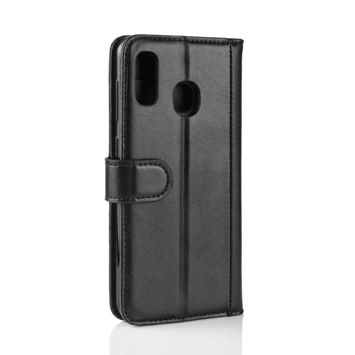 For Samsung Galaxy A40 Phone Cases Genuine Split Leather Wallet Mobile Cover Stand - Black - 3