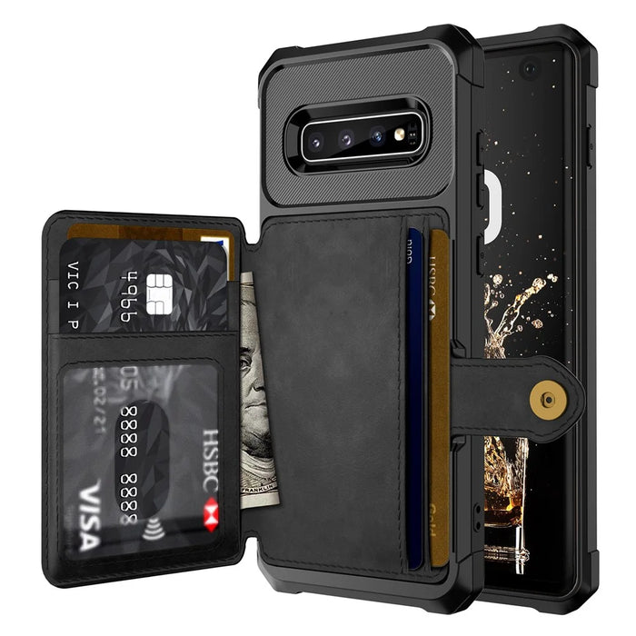 For Samsung Galaxy S10 PU Leather Coated TPU Wallet Kickstand Case with Built-in Magnetic Sheet - Black - 2