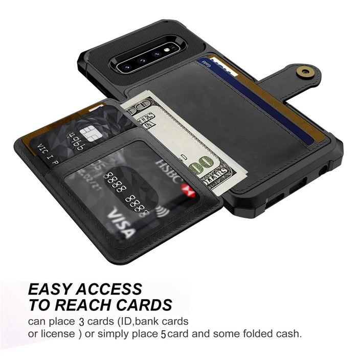 For Samsung Galaxy S10 PU Leather Coated TPU Wallet Kickstand Case with Built-in Magnetic Sheet - Black - 5