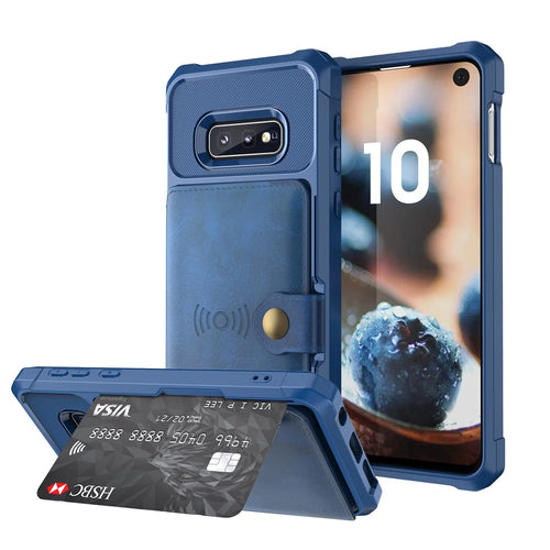 For Samsung Galaxy S10e PU Leather Coated TPU Wallet Kickstand Cover with Built-in Magnetic Sheet - Blue - 1