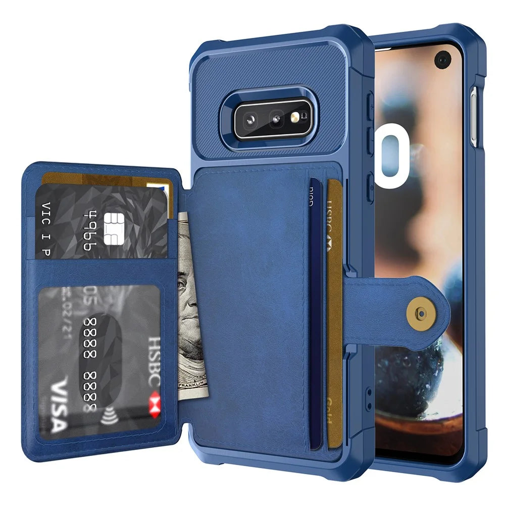 For Samsung Galaxy S10e PU Leather Coated TPU Wallet Kickstand Cover with Built-in Magnetic Sheet - Blue - 2