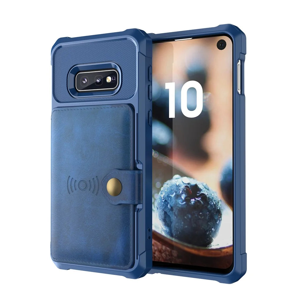 For Samsung Galaxy S10e PU Leather Coated TPU Wallet Kickstand Cover with Built-in Magnetic Sheet - Blue - 3