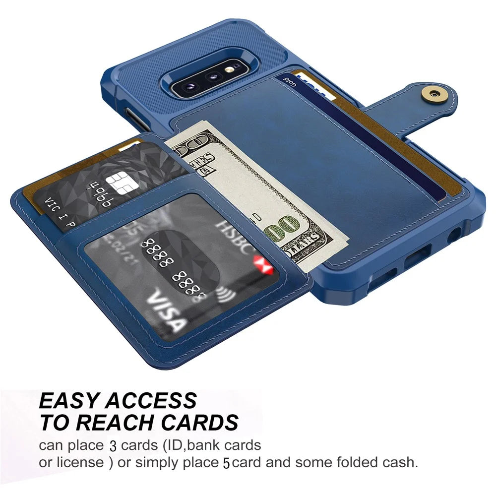 For Samsung Galaxy S10e PU Leather Coated TPU Wallet Kickstand Cover with Built-in Magnetic Sheet - Blue - 4