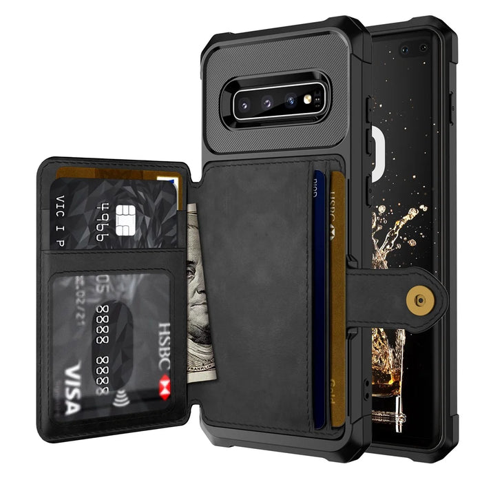 For Samsung Galaxy S10 Plus PU Leather Coated TPU Wallet Kickstand Mobile Shell (Built-in Magnetic Sheet) - Black - 2