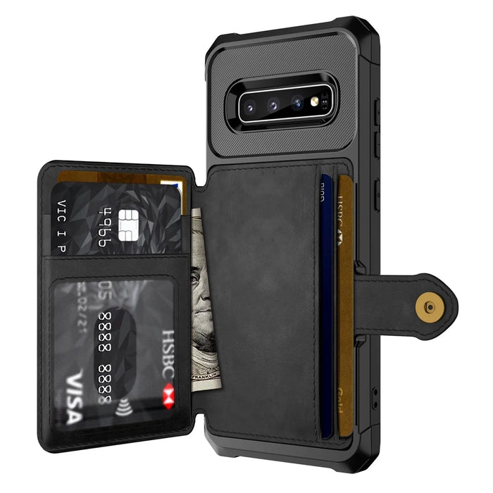 For Samsung Galaxy S10 Plus PU Leather Coated TPU Wallet Kickstand Mobile Shell (Built-in Magnetic Sheet) - Black - 4