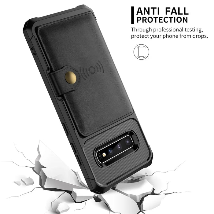 For Samsung Galaxy S10 Plus PU Leather Coated TPU Wallet Kickstand Mobile Shell (Built-in Magnetic Sheet) - Black - 7