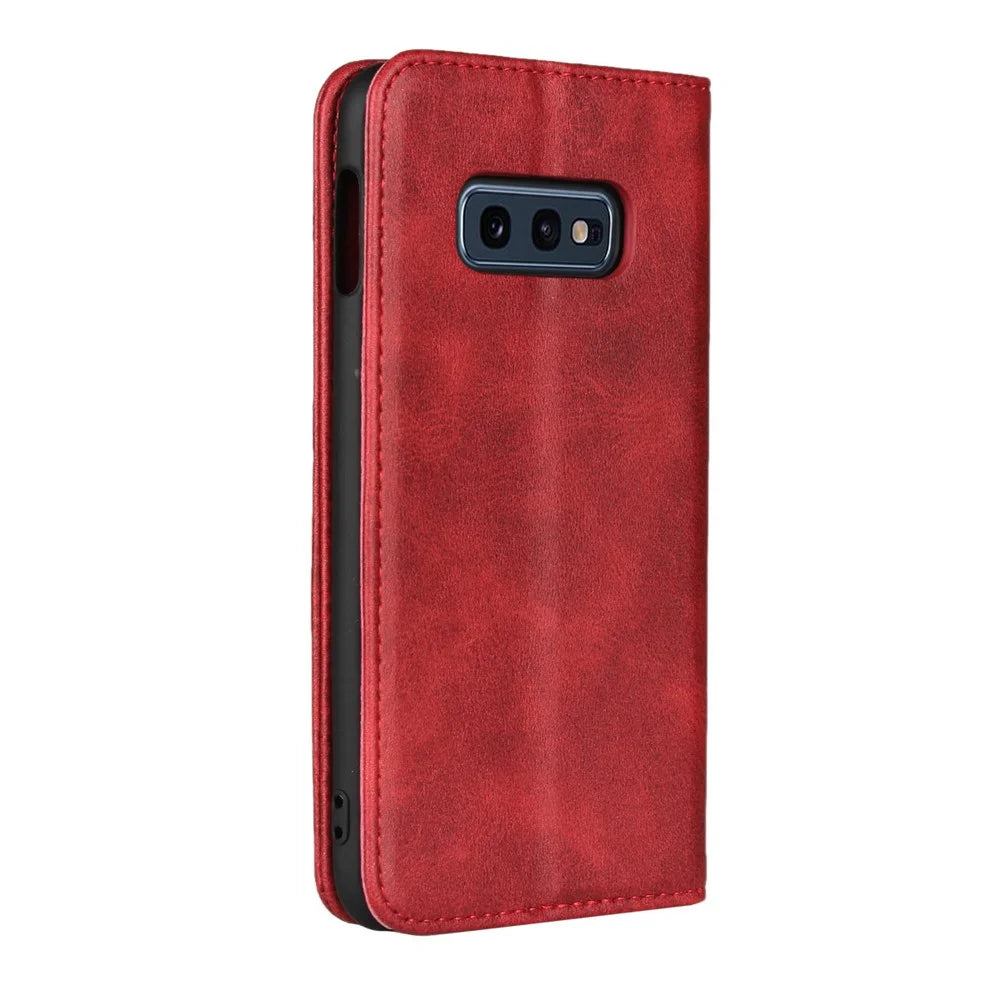 Auto-absorbed Leather Wallet Stand Cover for Samsung Galaxy S10e - Red - 3