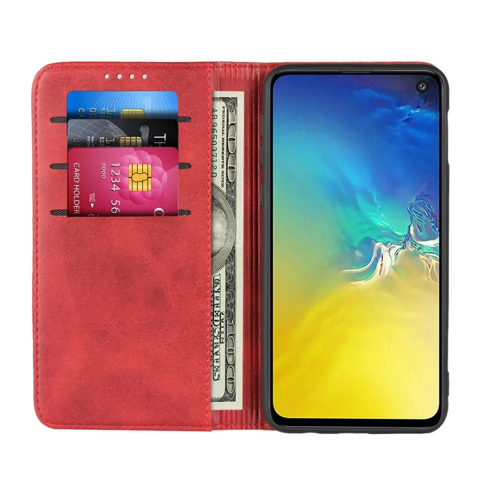Auto-absorbed Leather Wallet Stand Cover for Samsung Galaxy S10e - Red - 4