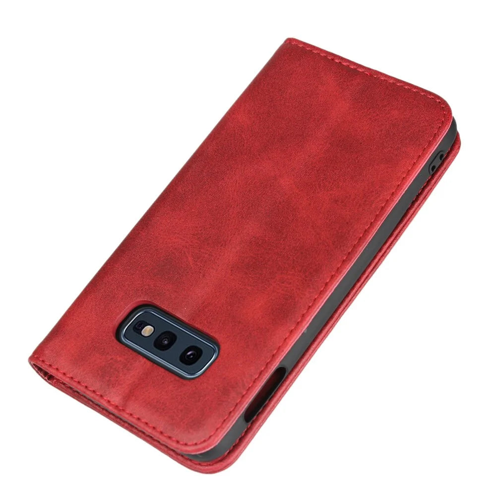 Auto-absorbed Leather Wallet Stand Cover for Samsung Galaxy S10e - Red - 6