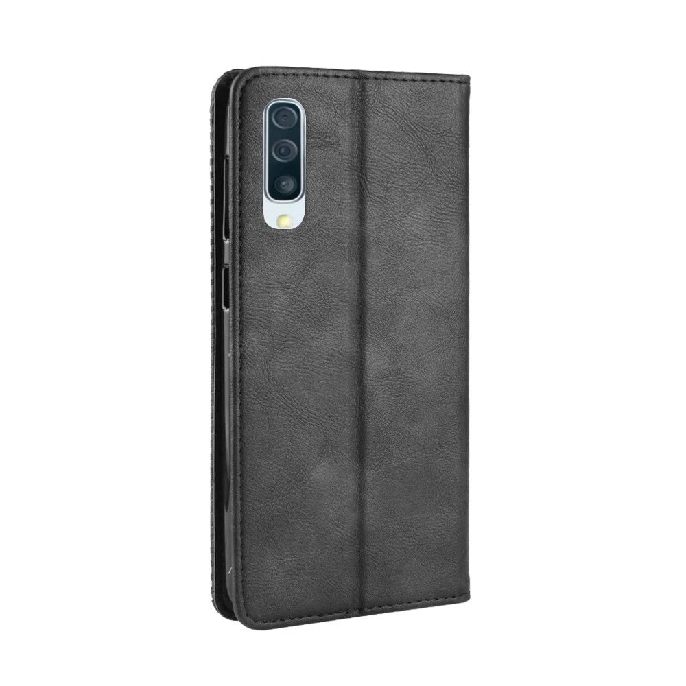 Vintage Style PU Leather Wallet Phone Case for Samsung Galaxy A70 - Black - 7