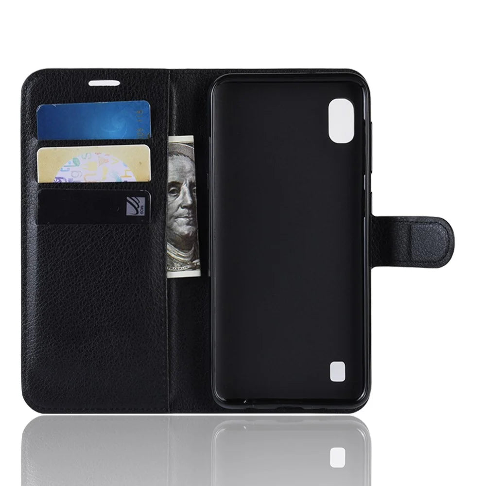 Litchi Skin PU Leather Wallet Mobile Phone Case for Samsung Galaxy A10 - Black - 5