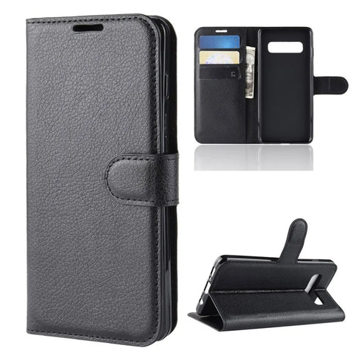 For Samsung Galaxy S10 5G Litchi Skin PU Leather Wallet Cell Phone Cover - Black - 1