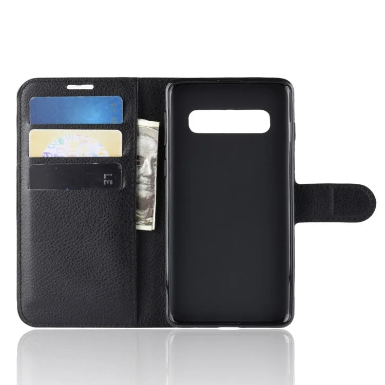 For Samsung Galaxy S10 5G Litchi Skin PU Leather Wallet Cell Phone Cover - Black - 4
