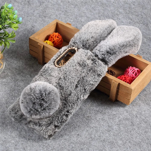 For Samsung Galaxy A50 / A50s / A30s Rabbit Shape Fluffy Fur Coated Rhinestone TPU Mobile Shell - Dark Grey - 1