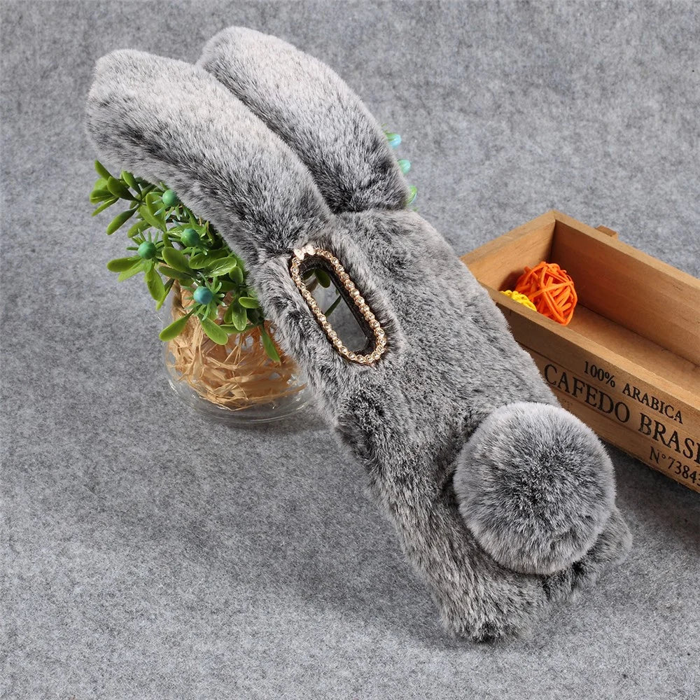 For Samsung Galaxy A50 / A50s / A30s Rabbit Shape Fluffy Fur Coated Rhinestone TPU Mobile Shell - Dark Grey - 2
