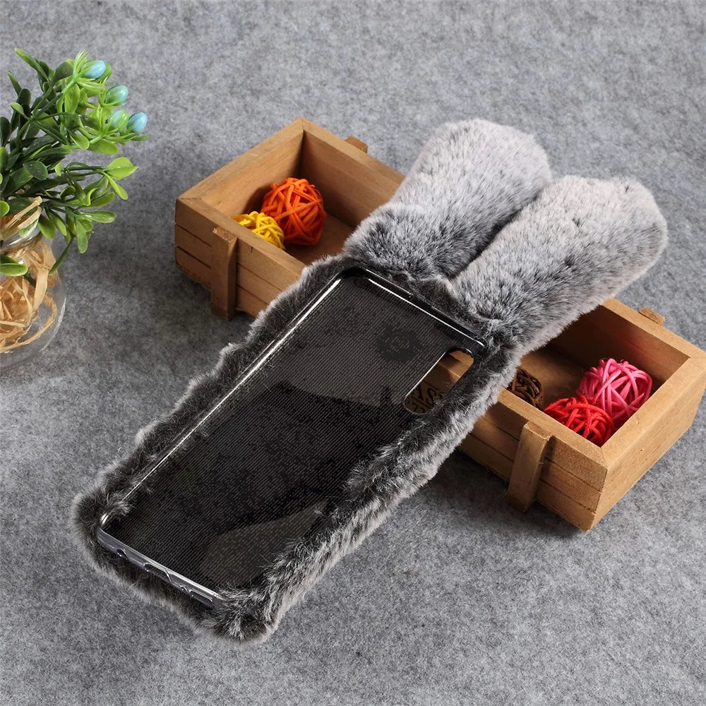 For Samsung Galaxy A50 / A50s / A30s Rabbit Shape Fluffy Fur Coated Rhinestone TPU Mobile Shell - Dark Grey - 3