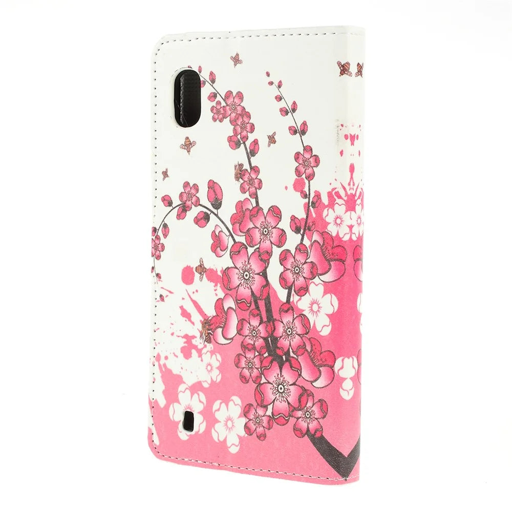 Pattern Printing PU Leather Cell Phone Casing for Samsung Galaxy A10 - Plum Blossom - 2