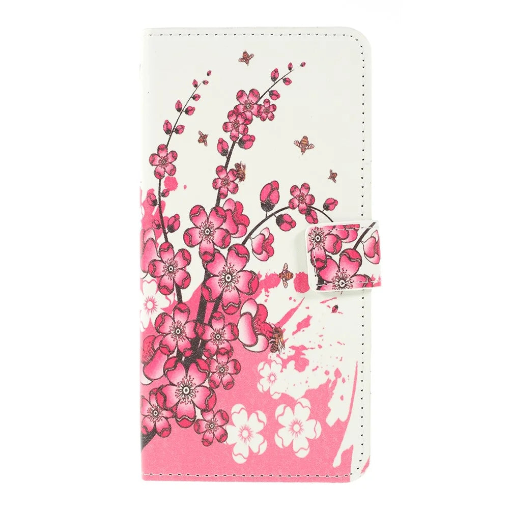 Pattern Printing PU Leather Cell Phone Casing for Samsung Galaxy A10 - Plum Blossom - 3