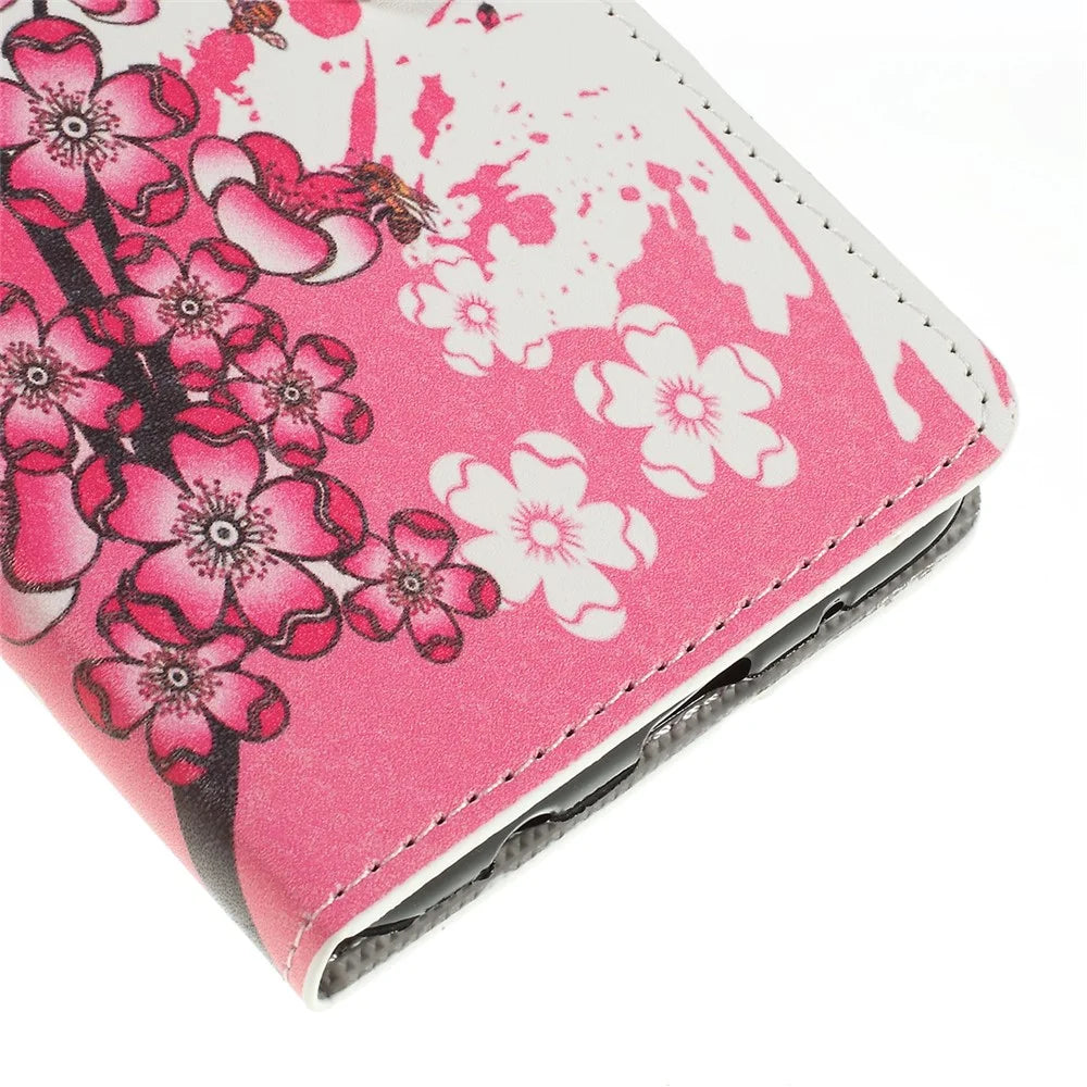 Pattern Printing PU Leather Cell Phone Casing for Samsung Galaxy A10 - Plum Blossom - 4