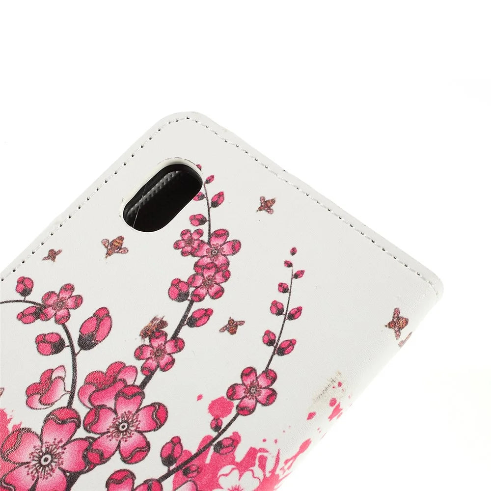 Pattern Printing PU Leather Cell Phone Casing for Samsung Galaxy A10 - Plum Blossom - 5