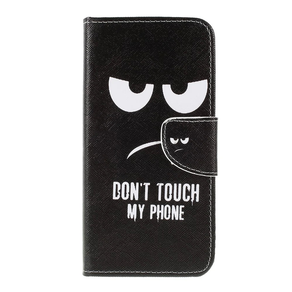 Cross Texture Pattern Printing PU Leather Magnetic Phone Cover for Samsung Galaxy A10 - Don't Touch My Phone - 3