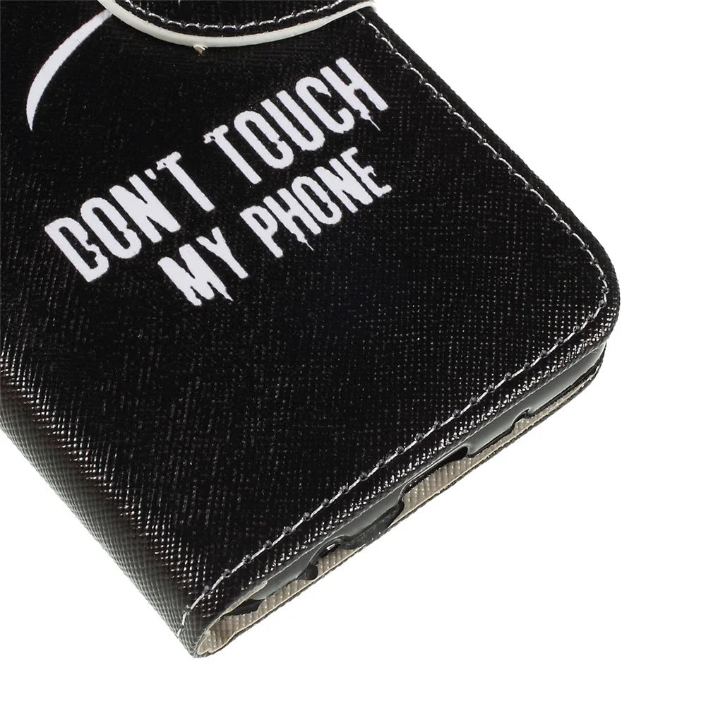 Cross Texture Pattern Printing PU Leather Magnetic Phone Cover for Samsung Galaxy A10 - Don't Touch My Phone - 4