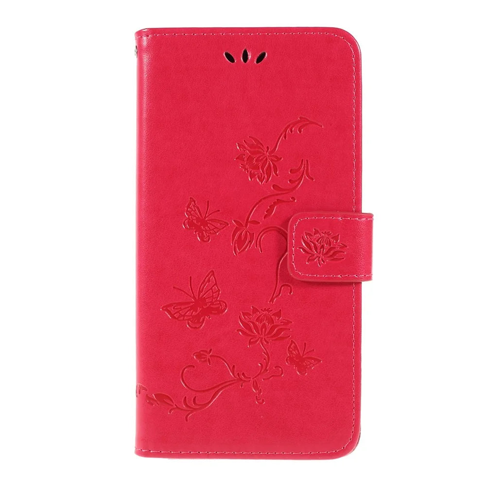 Imprint Butterfly Flower PU Leather Flip Stand Phone Case for Samsung Galaxy A10 - Rose - 1