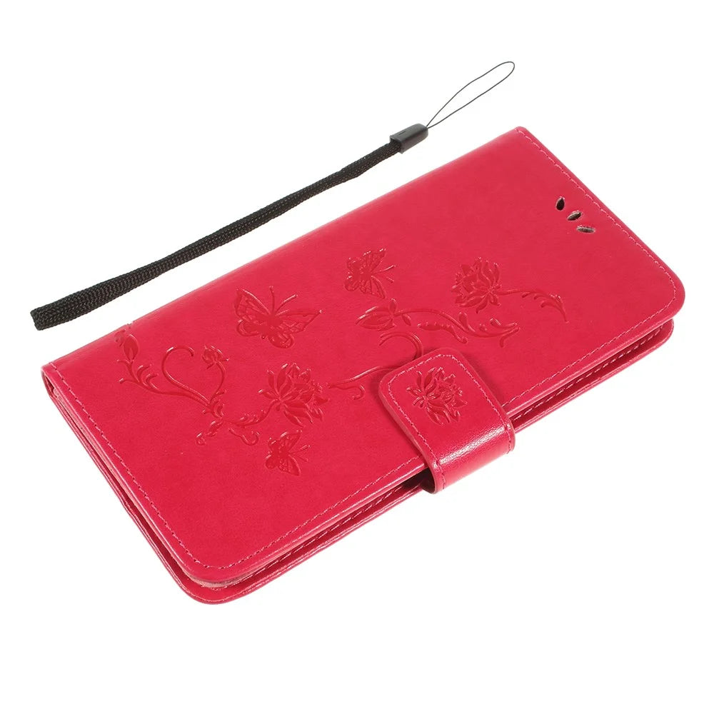 Imprint Butterfly Flower PU Leather Flip Stand Phone Case for Samsung Galaxy A10 - Rose - 5
