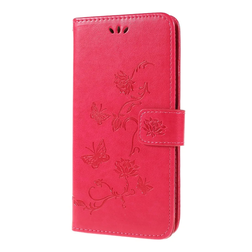 Imprint Butterfly Flower PU Leather Flip Stand Phone Case for Samsung Galaxy A10 - Rose - 6