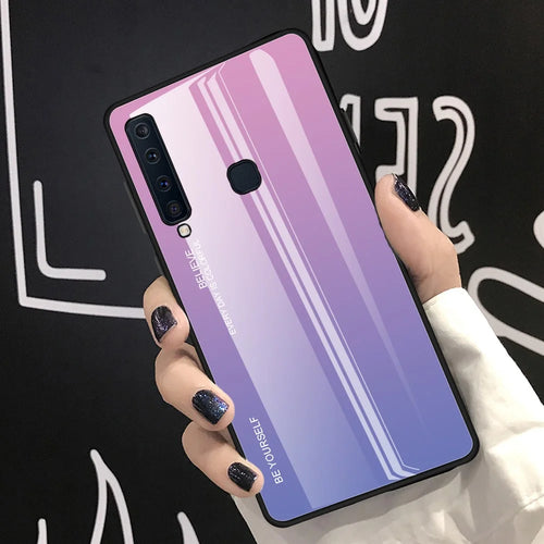 Gradient Color Glass + PC + TPU Hybrid Cover for Samsung Galaxy A9 (2018)/A9 Star Pro/A9s - Pink / Purple - 1
