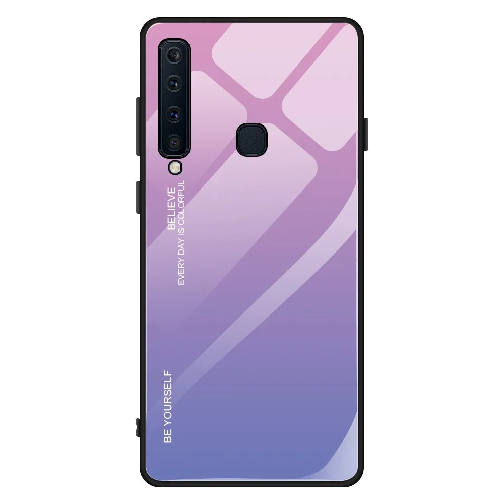 Gradient Color Glass + PC + TPU Hybrid Cover for Samsung Galaxy A9 (2018)/A9 Star Pro/A9s - Pink / Purple - 2