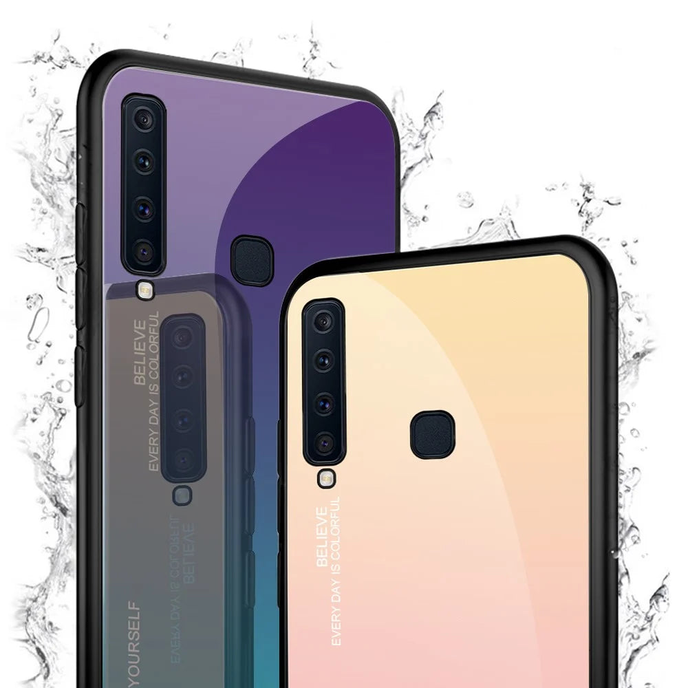 Gradient Color Glass + PC + TPU Hybrid Cover for Samsung Galaxy A9 (2018)/A9 Star Pro/A9s - Pink / Purple - 3