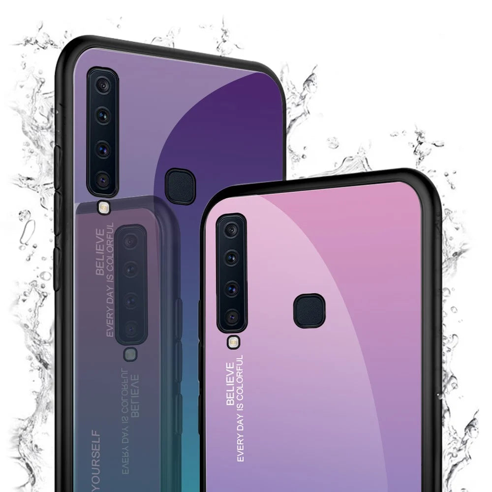 Gradient Color Glass + PC + TPU Hybrid Cover for Samsung Galaxy A9 (2018)/A9 Star Pro/A9s - Pink / Purple - 4