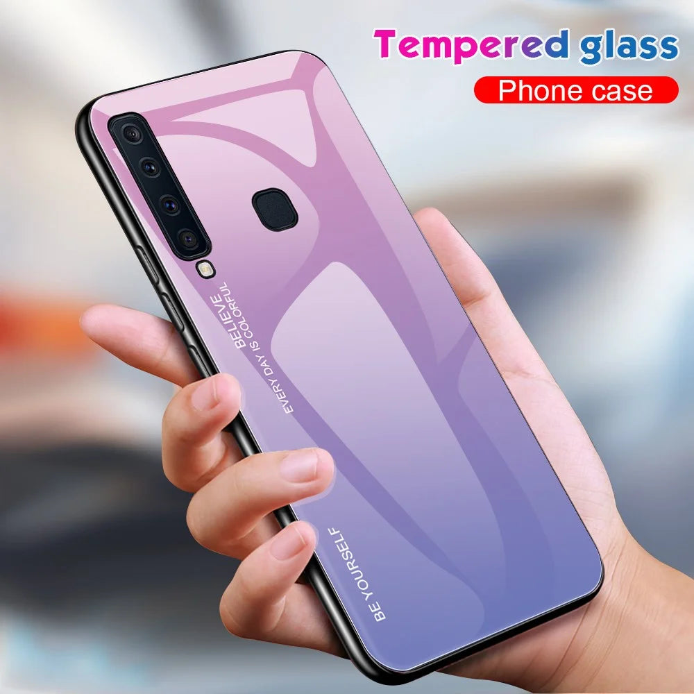 Gradient Color Glass + PC + TPU Hybrid Cover for Samsung Galaxy A9 (2018)/A9 Star Pro/A9s - Pink / Purple - 5