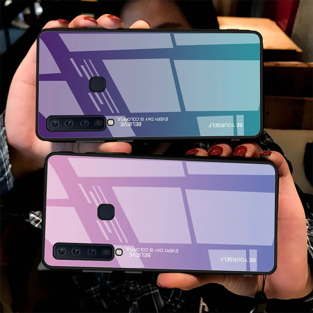 Gradient Color Glass + PC + TPU Hybrid Cover for Samsung Galaxy A9 (2018)/A9 Star Pro/A9s - Pink / Purple - 6