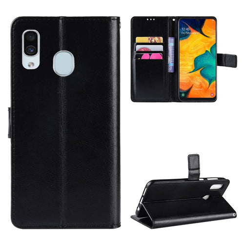 Crazy Horse Wallet Leather Protection Case for Samsung Galaxy A40 - Black - 1