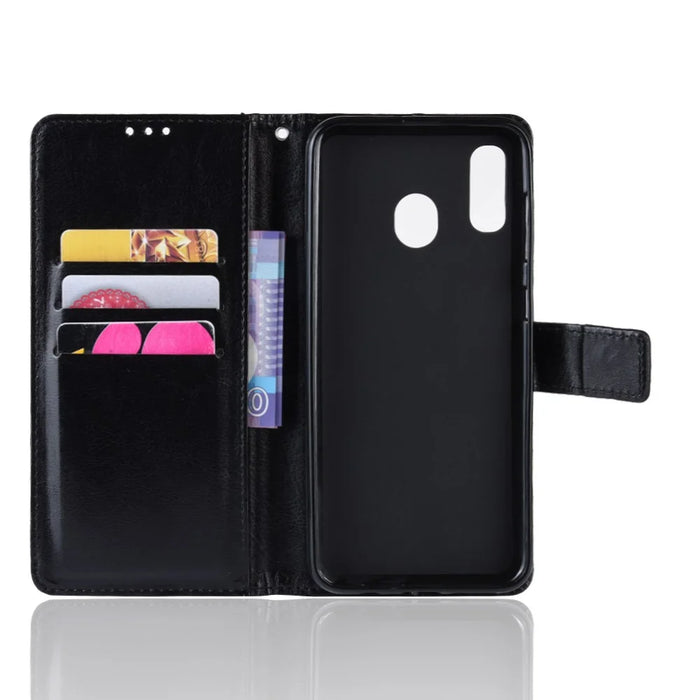 Crazy Horse Wallet Leather Protection Case for Samsung Galaxy A40 - Black - 4