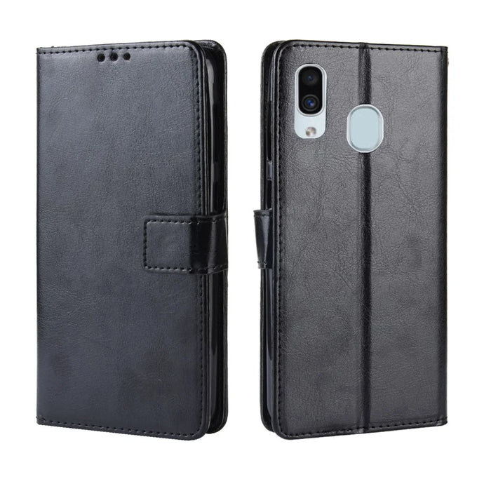 Crazy Horse Wallet Leather Protection Case for Samsung Galaxy A40 - Black - 7