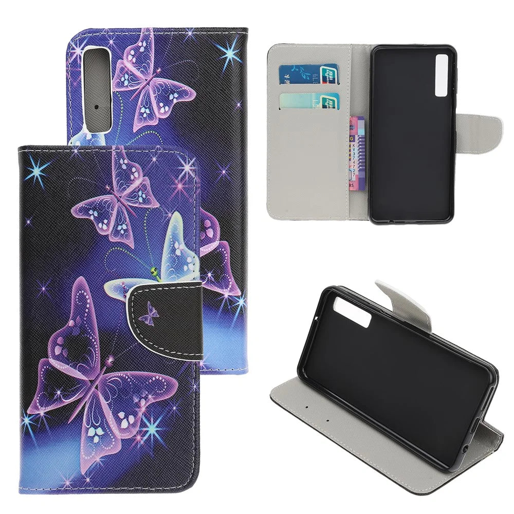 Pattern Printing Cross Texture Leather Wallet Case for Samsung Galaxy A70 - Vivid Butterflies - 1