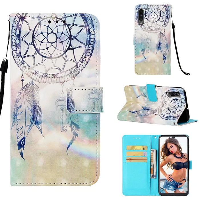 Pattern Printing Leather Wallet Case for Samsung Galaxy A50 / A50s / A30s - Feather Dream Catcher - 1
